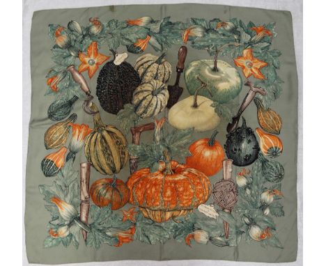 A Valerie Dawlat-Dumoulin for Hermes silk scarf, "Citrouilles &amp; Coloquintes, boxed