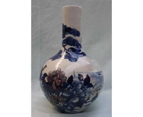 A Chinese porcelain crackle glaze vase, with a cylindrical neck and bulbous body decorated with flowers and birds, seal mark 