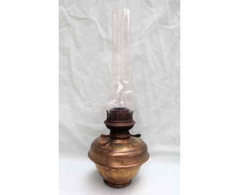Railwayana - A brass oil lamp, with a ribbed body and glass funnel, the base scratch engraved "Abergavenny Junction Signal Bo