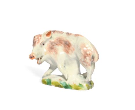 A small Derby figure of a Florentine boar, c.1758-60, modelled by Andrew Planché, in running pose with head turned to the lef