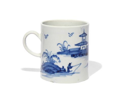 A Vauxhall blue and white small mug or coffee can, c.1755-58, the cylindrical form with a slightly flared foot, painted in a 