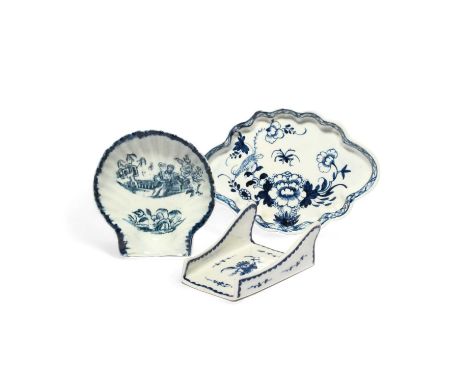 Three pieces of Liverpool blue and white porcelain, c.1760-70, including a Philip Christian spoon tray painted with a bird pe