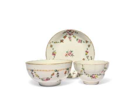 Two Bristol bowls and a saucer dish, c.1770-75, the larger bowl with osier moulding to the rim, the smaller of ogee shape, al