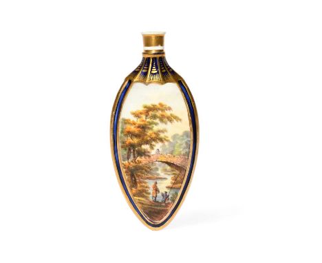 An English porcelain scent bottle, c.1815-20, probably Derby or Chamberlain's Worcester, of flattened form, painted to one si