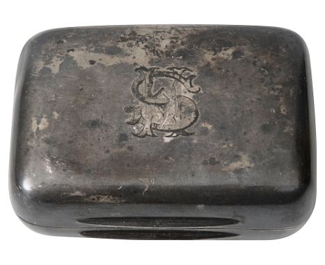 A late Victorian silver travelling soap boxLondon, 1893, Thomas Whitehouse of plain rectangular hinged design, monogrammed,le