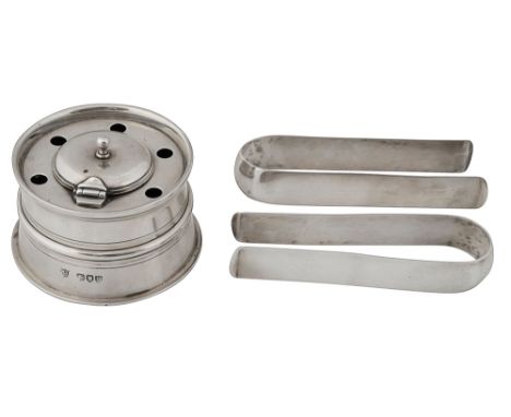A late Victorian silver capstan inkwell and two Edwardian letter/ document holdersLondon, 1892, Goldsmiths &amp; Silversmiths