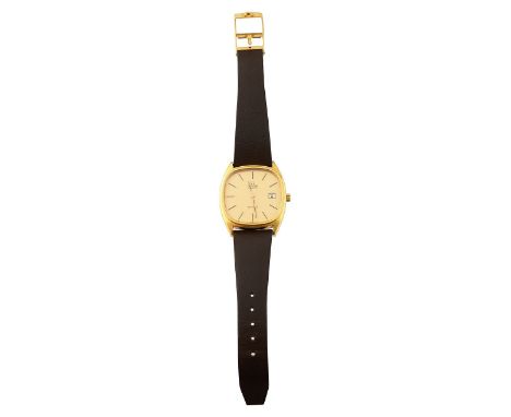 A vintage quartz Omega de ville wristwatchthe rounded dial with gold coloured dial, baton numerals and date aperture, with pa