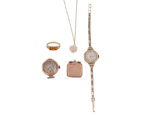 A group of 9ct gold accessoriesa lady's 9ct gold Rotary wristwatch, stamped '9.375'; 9ct gold watch head, stamped '9.375'; a 