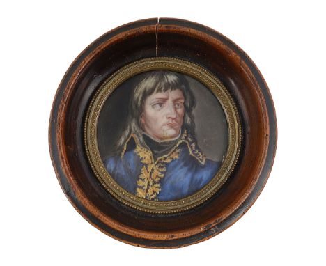 A late 19th century French painted porcelain portrait plaque of Napoleon Bonaparte as First Consul after Masquerier circular,