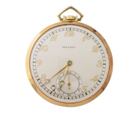 An 18ct gold Mappin keyless open faced pocket watchsilvered dial, gilt Arabian numerals, subsidiary numerals, 17 jewel moveme