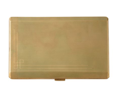 A 9ct gold cigarette casewith engine-turned design, stamped '9.375' with London hallmarks complete with suede casetotal appro