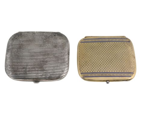 An early 20th century continental silver-gilt cigarette case and a .935 silver cigarette casefirst  indistinct marks, of squa