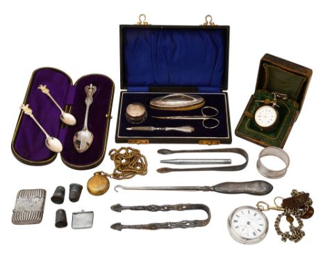 A group of silver itemsto include a late Victorian silver pocket watch by J G Graves of Sheffield, a smaller silver example, 