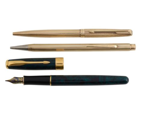 A 9ct gold Parker ball point penstamped '9.375', hallmarked, inscribed 'Parker Made in England' together with a 9ct gold Ever