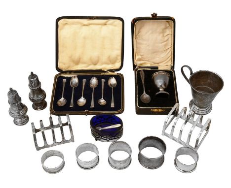 A collection silver to include cased sets, toast racks and other items various dates, makers markscomprising an Edwardian hex