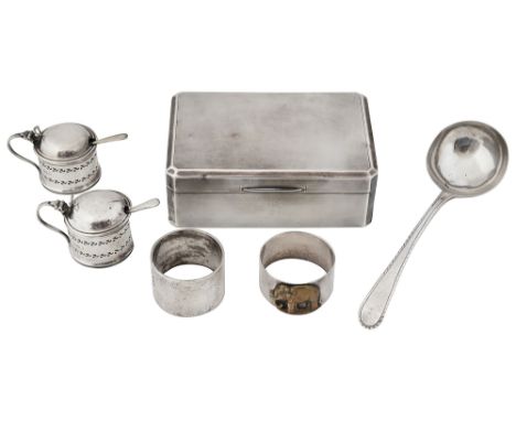 A George V silver engine turned silver table cigarette box and other silverfirst London, 1912, D &amp; J Welby Ltd, rectangul