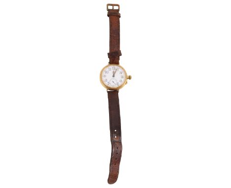 An IWC for Stauffer &amp; Co WWI Officers 18ct gold Borgel cased Trench wristwatch white enamel dial with luminous Arabic num