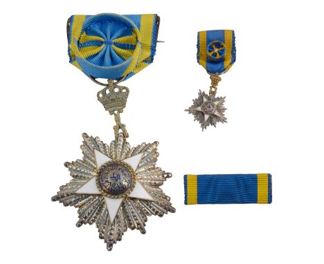 Egypt - Order of the Nile Fourth Class, Officer silver and enamel badgehallmarked for 1925-6, suspended from a blue and yello