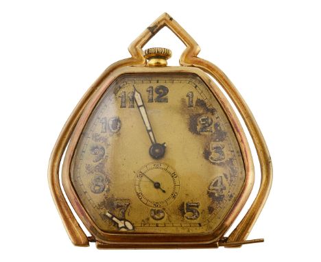A continental 1930s keyless gold pocketwatchgold coloured dial with luminous Arabic numerlas,, minute track subsidiary second