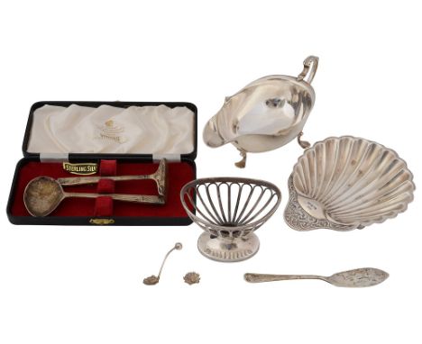 A late Victorian silver butter shell, a cream boat and assorted silvervarious dates and makersfirst Birmingham, 1895, William