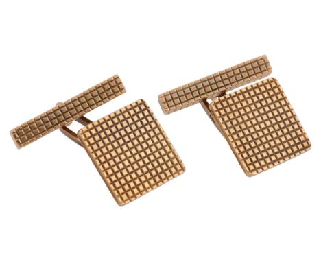 Kurt Weiss. A pair mid 20th century gentleman's of 9ct gold cufflinksLondon, 1959, Kurt Weiss Ltd with engine turned square f