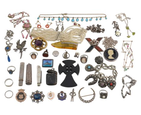 A group of costume jewellery including; a pair of coral ear pendants, stamped Ô9ctÕ to back; a pair of paste cluster ear pend