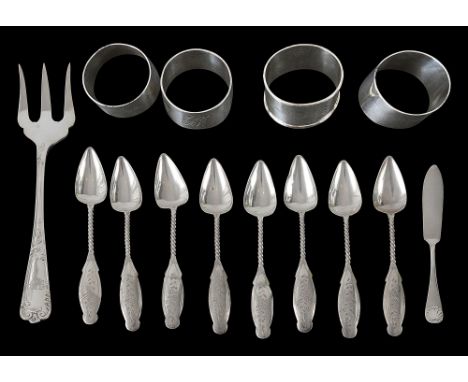 A set of eight Dutch .833 silver coffee spoons and other silverfirst single sword mark and makers mark only, having twisted s