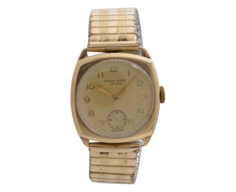 A 9ct gold Kendal &amp; Dent 1930s manual wind wrist watch the champagne dial with subsidiary dial, 15 jewel movement, case h