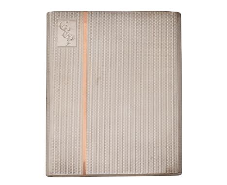 An Elizabeth II large silver engine turned cigarette caseBirmingham, 1960, W H Manton Ltdrectangular form with rounded sides,