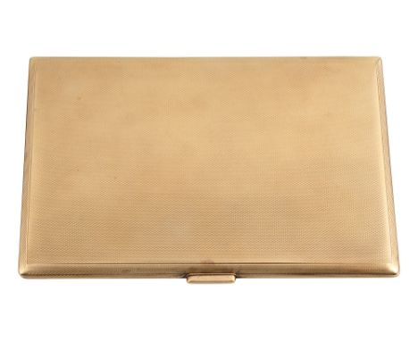 A 9ct gold cigarette case engine turned design to case, Birmingham hallmarks, inscribed to interior '1955'approx length 13cm,