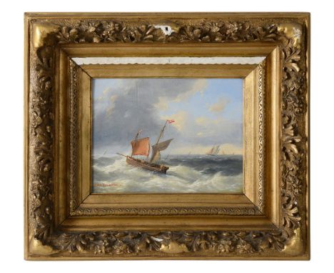 Charles-Louis Verboeckhoven (Belgian, 1802-1889)'Dutch shipping in rough seas', oil on board, signed lower left, framedwithin