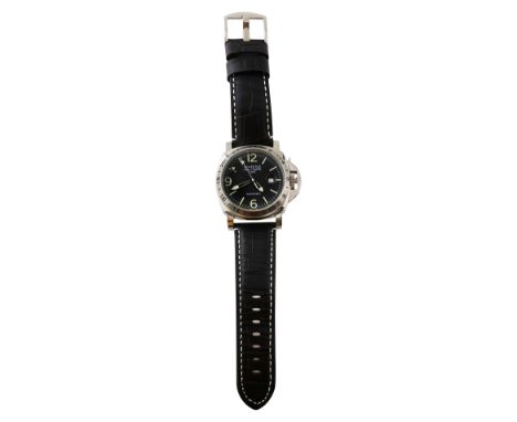 A Gentleman's Parnis Marina Militare GMT stainless steel automatic wristwatch circular black striped dial with luminous hour 
