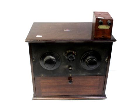 An early 1920s Marconi radio separate purple horn speaker and a Marconi control box, no.9493.