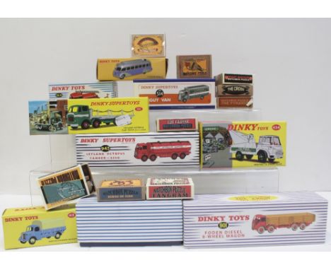 A collection of modern Atlas Dinky Toys to include 32E Fire Engine, 943 Petroleum Tanker, 935 Leyland Octopus Flat Truck with