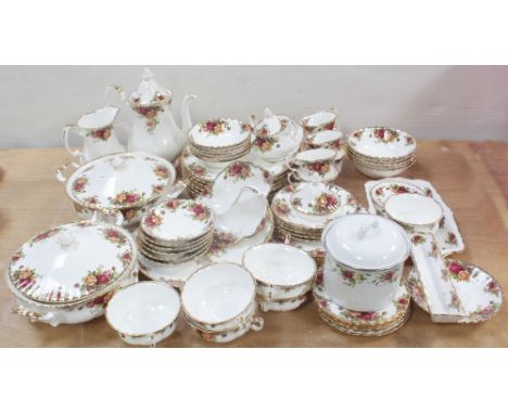 A large quantity of Royal Albert 'Old Country Roses' to include coffee pot, large cream jug, two tureens, dinner plates, oval