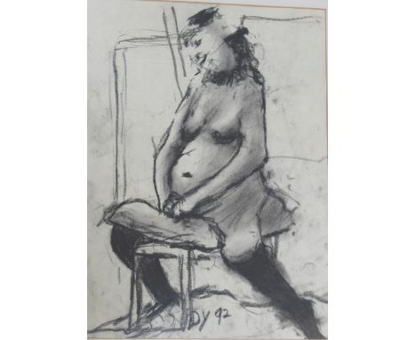 DICK YOUNG (1921-2003); pastel/charcoal portrait, nude female, initialled and dated '92, 40 x 30cm, framed and glazed. † COND