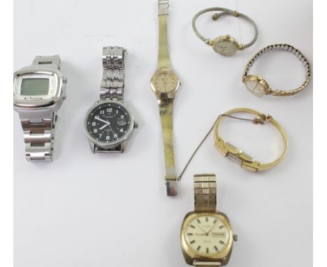 A quantity of ladies' and gentlemen's wristwatches to include a Rotary yellow metal watch on bracelet strap, a gentlemen's Ro
