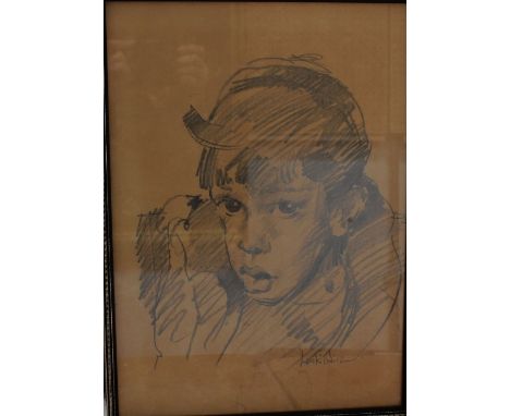 ROBERT OSCAR LENKIEWICZ (1941-2002); a pencil sketch, young boy, Christopher Wilson, 41 x 31cm. † CONDITION REPORT This lot m