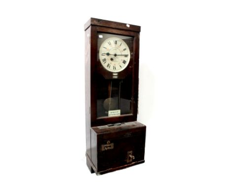 An early 20th century mahogany-cased 'Gledhill Brook Time Recorder', fusee movement, with some original time sheets, height 1