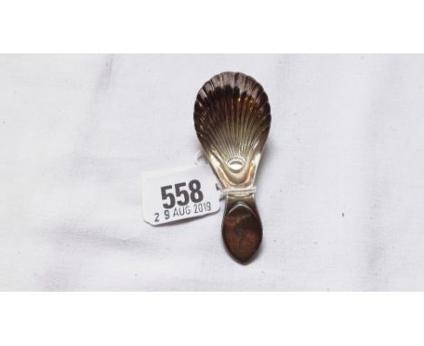 George III Caddy spoon with crested handle – 1785  by I Parsons &amp; Co with in sized duty mark    