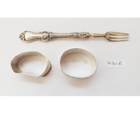 2 oval napkin rings and a Victorian pickle fork     