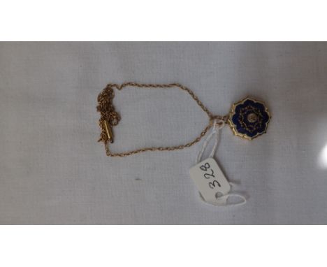Gold &amp; enamel locket on chain       
