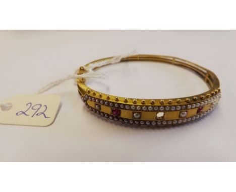 VICTORIAN RUBY &amp; PEARL BANGLE  (1 stone out) contained in original box     