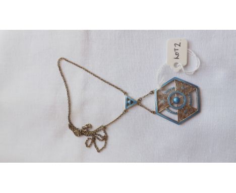 An attractive silver (800) gilt &amp; enamel hexagonal pendant  