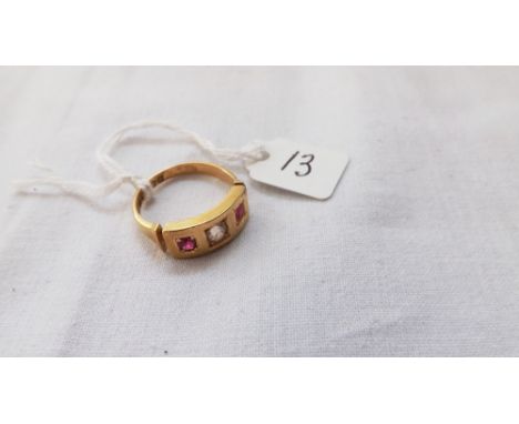 A diamond &amp; ruby ring, gypsy set in 18ct – B’ham 1900   