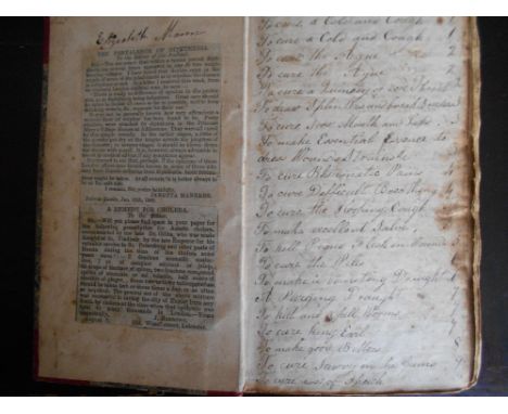MANUSCRIPT MEDICAL BOOK   bnd. vol. of 94   pps. mid 19th.C. written  by Elizabeth Manners with   medical treatments &amp; cu