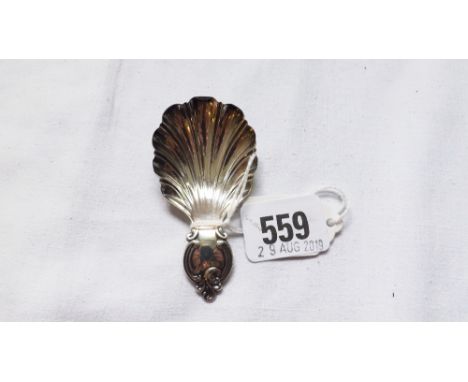 Victorian Caddy spoon with scroll handle – Sheffield 1856  by MH &amp; Co        