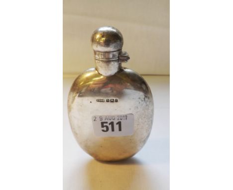 Good oval hip flask with barnet hinged cover - Sheffield 1898  By JD &amp; S – 89g        