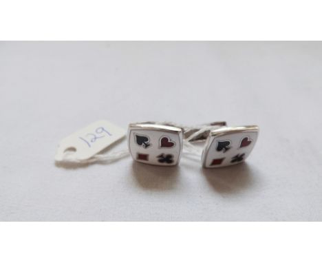 Pair silver and enamel card cufflinks     