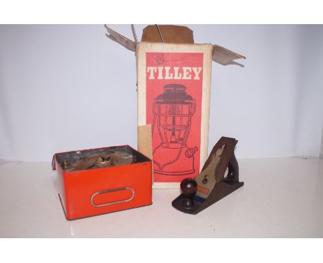 Vintage Tilley lamp, camping stove &amp; record plane 